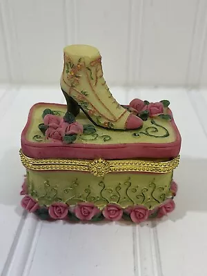 Greenbrier Polystone Shoe Victorian Floral Hinged Trinket Box • $14.60