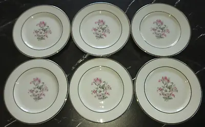 6 Embassy USA EMB1 6.25  Bread Dessert Plates Pink Gray White Flowers Platinum • $12.95
