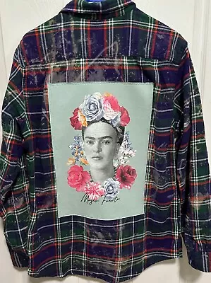 Frida Kahlo Custom Flannel Shirt W/ Iconic Frida Flower Crown Tee On Back Mens L • $43.20