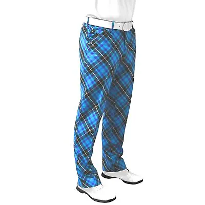 Royal And Awesome Men`s Golf Pants Blue Plaid Trews Tartan Golf Pants 30 - 44 • $49.99