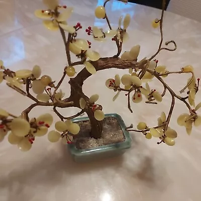 Chinese Glass Celadon Green Blossom Tree Hand Made In A  Pot 22 Cm High  • £10