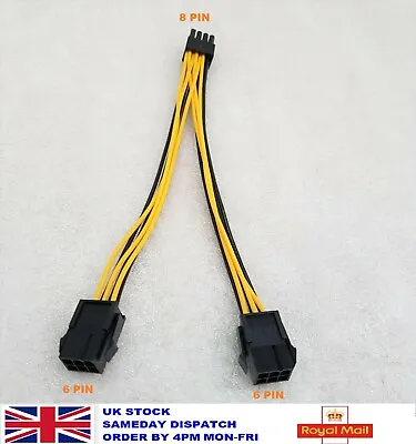 £8.98 • Buy Dual 6 Pin Female To Single 8 Pin Male PCIe Graphics Power Cable 20cm UK Stock