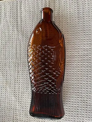 Vintage 8 3/4 In Brown Glass Fish Bottle • $20