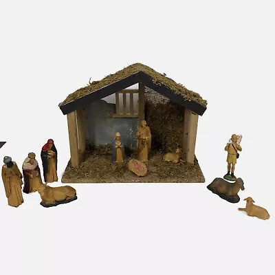 Vintage Nativity Set 11 Pieces + Stable Manger Christmas Holiday * • $29.99