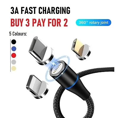 £2.19 • Buy 3 In 1 Magnetic USB Cable 3A FAST Charging Charger Sync Phone Type-C Micro & IOS