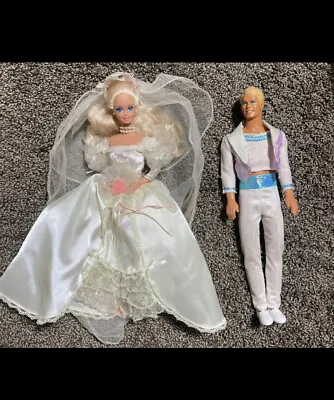 1991 Dream Bride Barbie Wedding Romance In Satin & Lace Doll & My First Ken • $38
