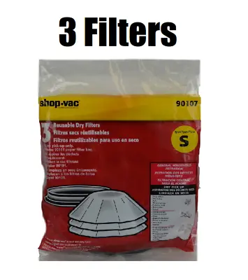 $10.56 • Buy Shop Vac Genuine 901-07 90107 Reusable Dry Filter 3 Pack With Mounting Ring