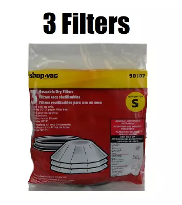 Shop Vac Genuine 901-07 90107 Reusable Dry Filter 3 Pack With Mounting Ring • $10.72