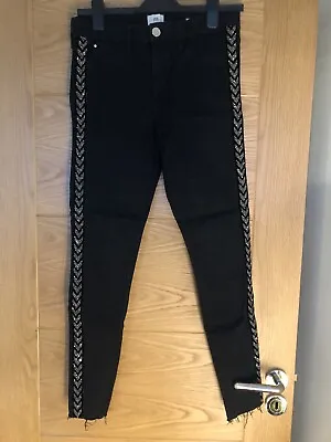 £19.99 • Buy River Island Black Skinny Jeans Molly Embellished Side Size 10 Rrp £42