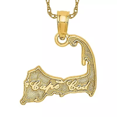 14K Yellow Gold Cape Cod Map Necklace Charm Pendant • $414