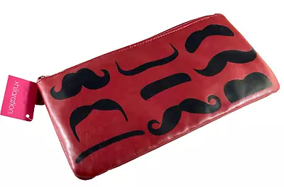 Red Clutch Pouch Purse Black Moustache About 4 3/4  X 9 1/2  New Xhilaration • $6.99