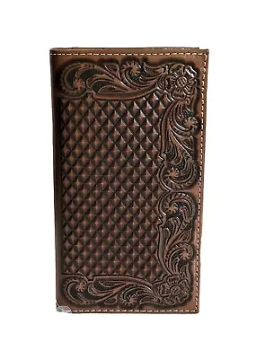 ARIAT Men's Brown Basketweave Floral Embossed Leather Rodeo Wallet  • $49