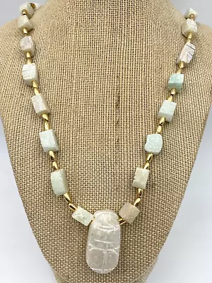 Vintage Carved Soapstone Scarab Style Egyptian Necklace Beautiful Piece • $19.95