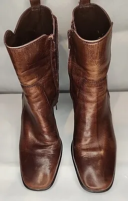 Antonio Melani Womens Size 7M Brown Leather Zip Fashion High Ankle Boots • $17