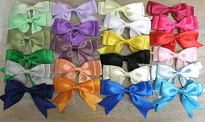 Pack Of 6 - Large Ready Made 8.5cm / 25mm Satin Ribbon Double Bows - 48 Colours • £3.50