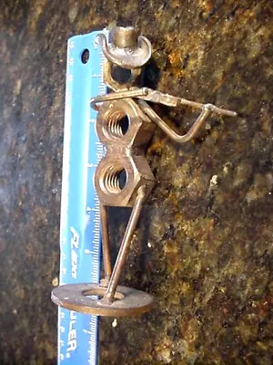 Vintage 5 1/2  Metal Art Nuts & Bolts COWBOY FIDDLE PLAYER Violin Sculpture • $12