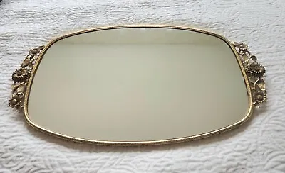 Vintage Gold Tone Matson Vanity Dresser Mirror Tray With Flowers Made USA Signed • $32