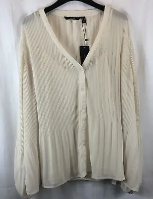 Vero Moda Pleated V-Neck Blouse Button Up Top  Birch Sz 16 NWT • $19.99