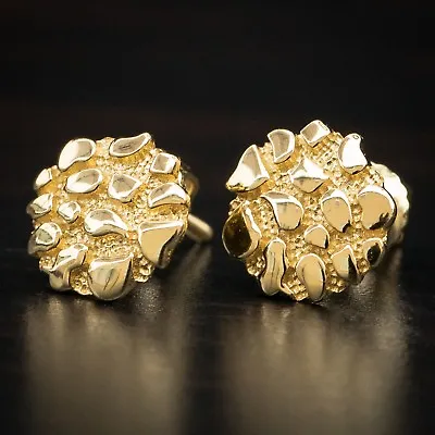 Men's Hip Hop 14K Gold Plated Round Shaped Nugget Stud Screw Back Earrings • $22.99