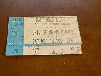 1994 Maryland Terrapins V UMass Minuteman Basketball Ticket Marcus Camby 12/10 • $15
