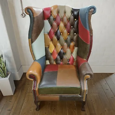 Buffalo   Big Annie   Chesterfield Queen Anne Chair Patchwork Leather Harlequin • £1099