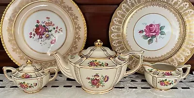 Vintage Sadler England Floral & Gold Patterned 6-8 Cup Tea Pot Set C1937-1947 • $325