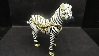 ZEBRA Jewelry Trinket Box Hinged Lid Enamel Jeweled Crystal Magnet NEW • $19.95