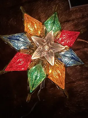 Vintage Lighted Christmas Tree Star 8 Arm Star Stained Glass Pattern 8  • $22.50