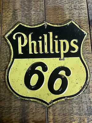 Vintage Phillips 66 Metal Enamel Gas Shop Sign. 12”X 11”. • $36