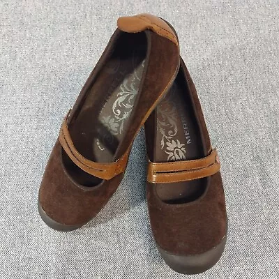 MERRELL Shoes Womens 9 Plaza Bandeau Mary Janes Brown Suede Leather Slip On • $24.19