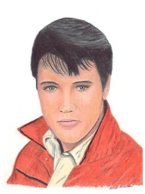 Elvis Presley Original Art Colored Pencil Drawing 5 X7  Matted To 8 X10  • $14.99