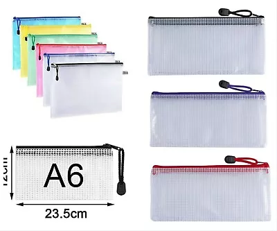 A6 Plastic Zip Wallet File Mesh Bags Storage Document Folder Waterproof Pouch • £2.99