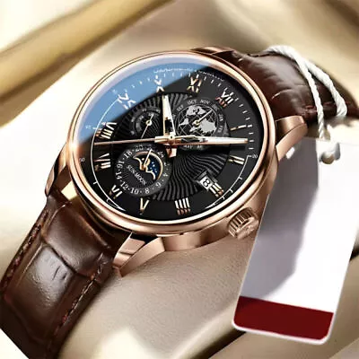 Men's Quartz Watch Waterproof Luminous Date Wristwatch Luxury Leather Watches • $9.99