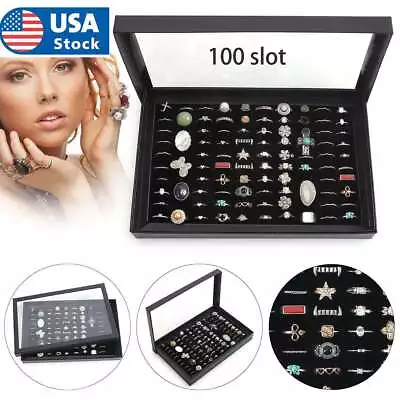 100 Slots Jewelry Ring Display Organizer Case Tray Holder Earring Storage Box • $7.43