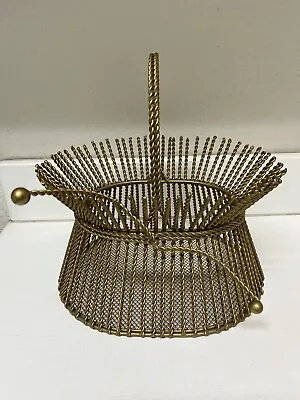 Vintage Metal Wire Basket With Gold Handle MCM • $19.99