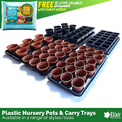 Seed/Plant Pots With Market/Potting Carry Trays | 7cm-13cm | Square Or Round • £8.39