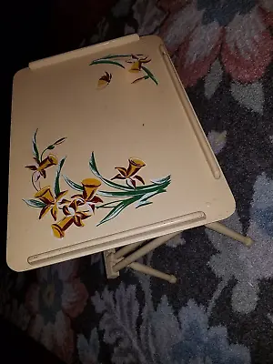 Vtg 1950s Wood BREAKFAST Bed LAP TRAY Folding Legs HAND PAINTED Antique Yellow • $54.99