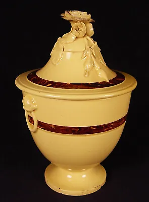 RARE 1800s ORNATE FLORAL & MOCHA DECORATED SUGAR YELLOW WARE STAFFORDSHIRE MINT • $975