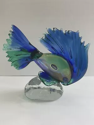 Tropical Angel Fish Murano Art Glass Figurine 8.5  Blue Stamp VG Condition • $276.25