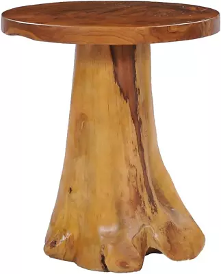 Round Coffee Table With Solid Teak Wood And Unique Tree Root Stand - Handcrafted • $148.99