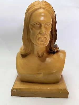 Vintage Hand Carved Olive Wood Sacred Jesus Bust Statue • $14.95