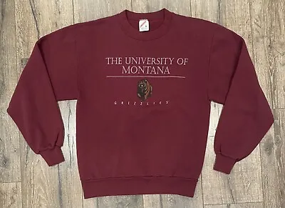 Vintage 90s Montana Grizzlies Football Small Crimson Crewneck Sweater • $23.99