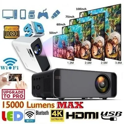$139.99 • Buy 15000 Lumens 4K 1080P Mini Wifi Video 3D Home Theater LED Projector Cinema HDMI