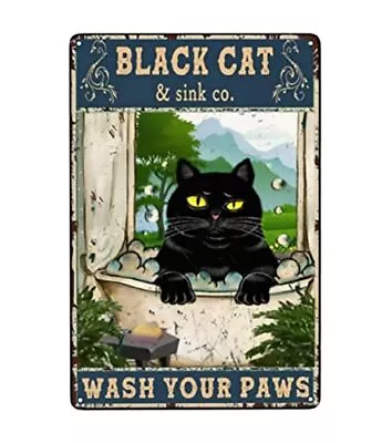 Black Cat Wash Your Paws Vintage Funny Bathroom Vintage Tin Signs Art Wall Decor • $10.07