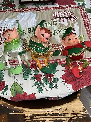 Lot Of 3 Vintage Christmas 1950's Elf Pixie Elves  Ornament Knee Hugger 11” Tall • $125