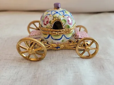 Antique Limoges France Peint Main Gold Cinderella Carriage Porcelain Trinket Box • $179