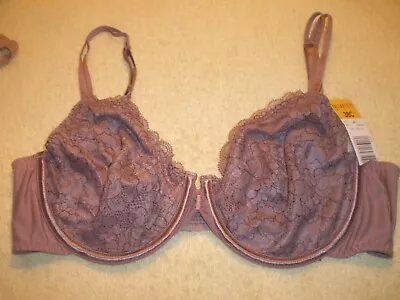 Vintage NWT VASSARETTE 75117 Luxe Lace Underwire Walnut Brown Bra Womens 38C • $23