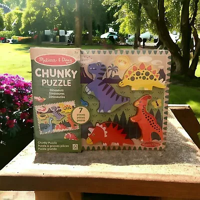 Melissa & Doug Dinosaur 7-Piece Wooden Chunky Puzzle 03747 • $8.50