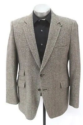 Mens Brown VINTAGE HERRINGBONE TWEED Blazer Jacket Sport Suit Coat Slim 46 44 R • $59.99