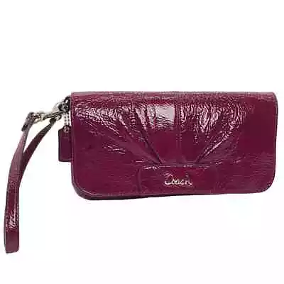 COACH Clutch Wristlet Patent Leather Dark Magenta Wallet Cellphone Bag • £37.61